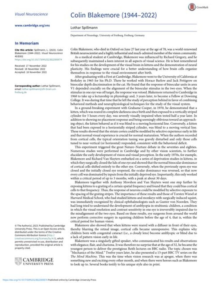 
Colin Blakemore Obituary- What Illness Was He Suffering From? 