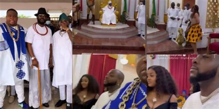
Hilarious reactions as Benin’s Oba introduces his daughter to Davido 