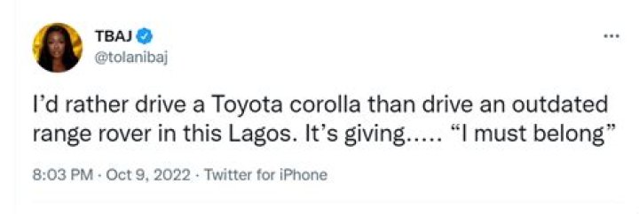
I’d Rather Driver Toyota Corolla Than Outdated Range Rover”- Tolani Baj Reveals, Gives Reasons 
