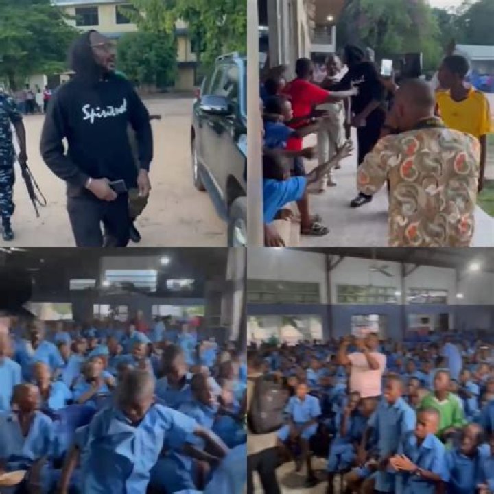 
Students shout in shock as 2face Idibia visits his alma school 